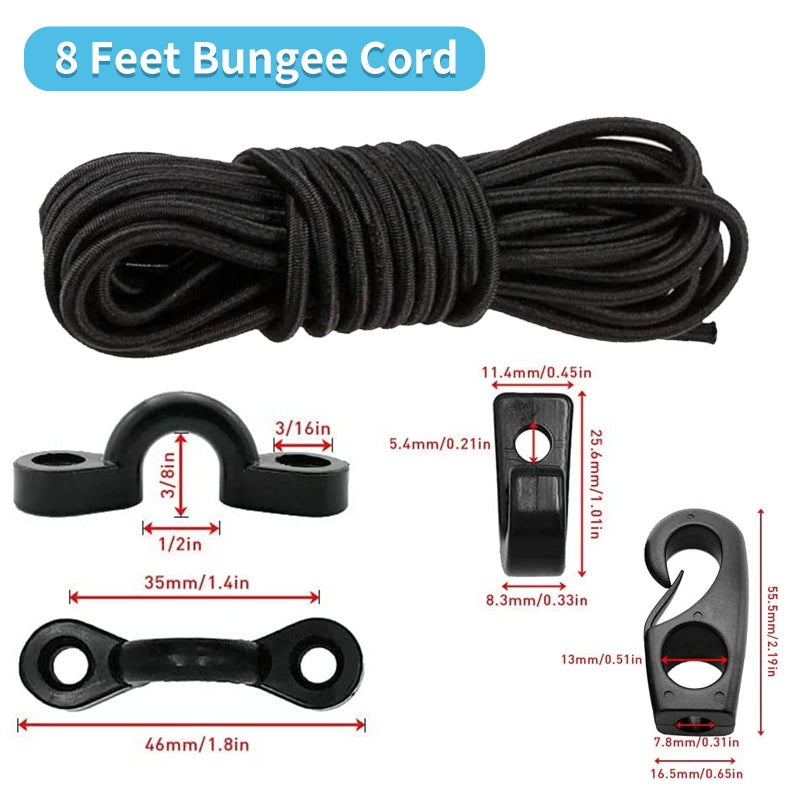 CLIO Kayak Deck Rigging Kit 8 Feet Bungee Cord with Bungee Cord Ends Hooks and Tie Down Pad Eye with Screw and 6 J-Hooks for Kayak Boat Canoe Accessory Outfitting Fishing Storage Bungee Kit - Image 2